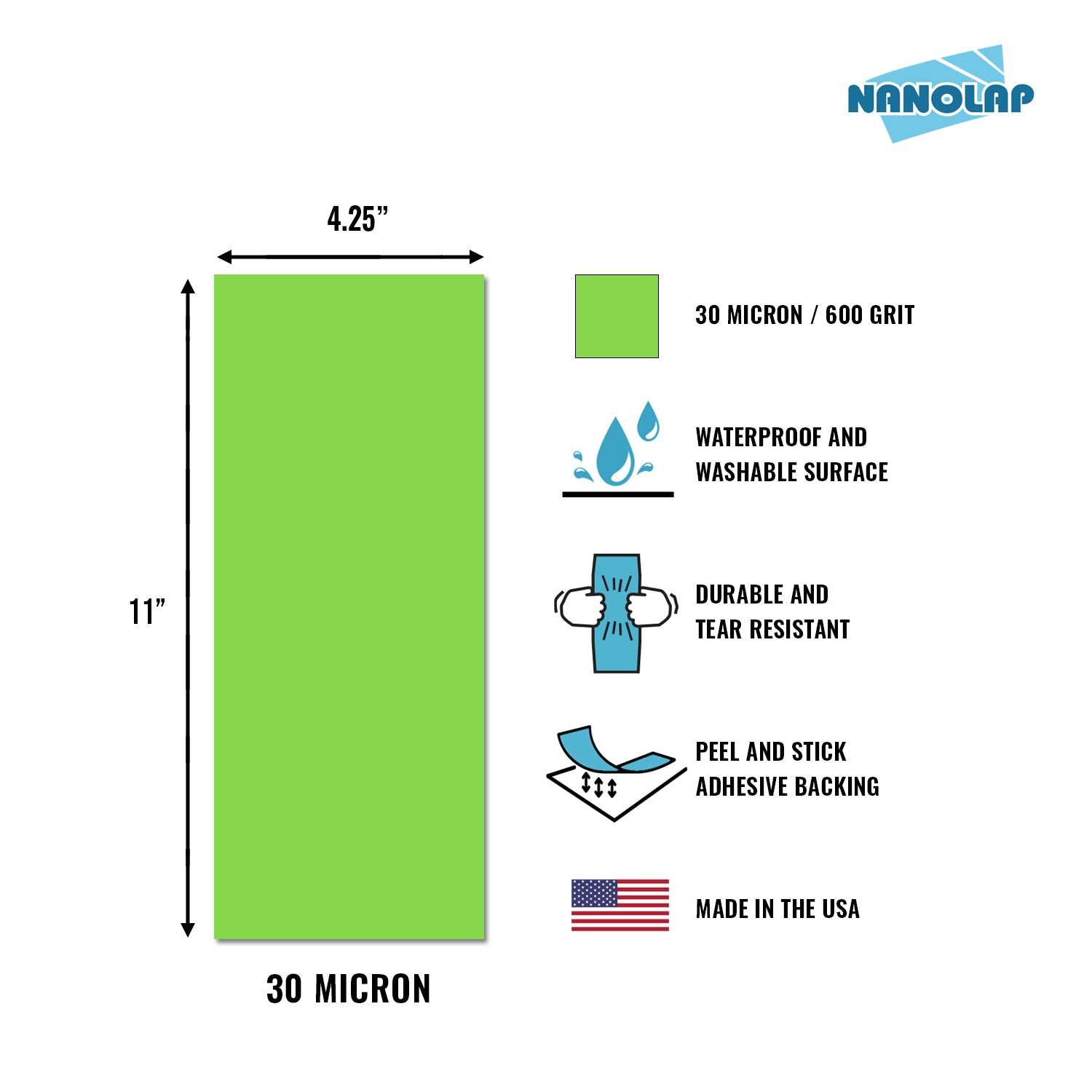 NANOLAP PSA Lapping Film 30 Micron (600 Grit) Adhesive Polishing Paper (2-Piece)