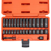 1/4" Drive Impact Socket Set, 30 Piece, Metric Sizes 4 – 15 MM, Deep & Shallow Sockets
