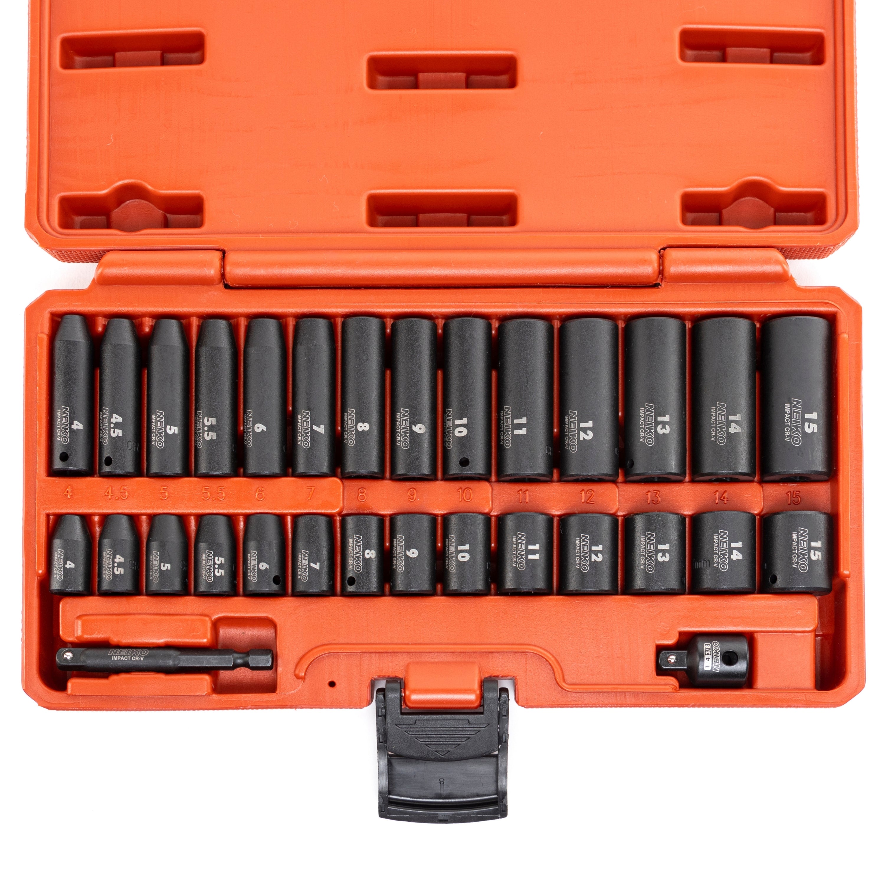1/4" Drive Impact Socket Set, 30 Piece, Metric Sizes 4 – 15 MM, Deep & Shallow Sockets