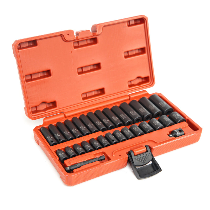 NEIKO 02481A 1/4" Drive Impact Socket Set, 30 Piece, Metric Sizes 4 – 15 MM, Deep and Shallow Sockets, Chrome Vanadium Steel, 3/8” to 1/4” Reducer, Hex Shank Socket Impact Adapter, Socket Wrench Set