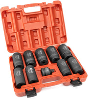 12 Point Socket Set 1/2” Drive, Lug Nut Remover, Spindle Nut Socket, Axle Nut Socket Set (10-Piece)