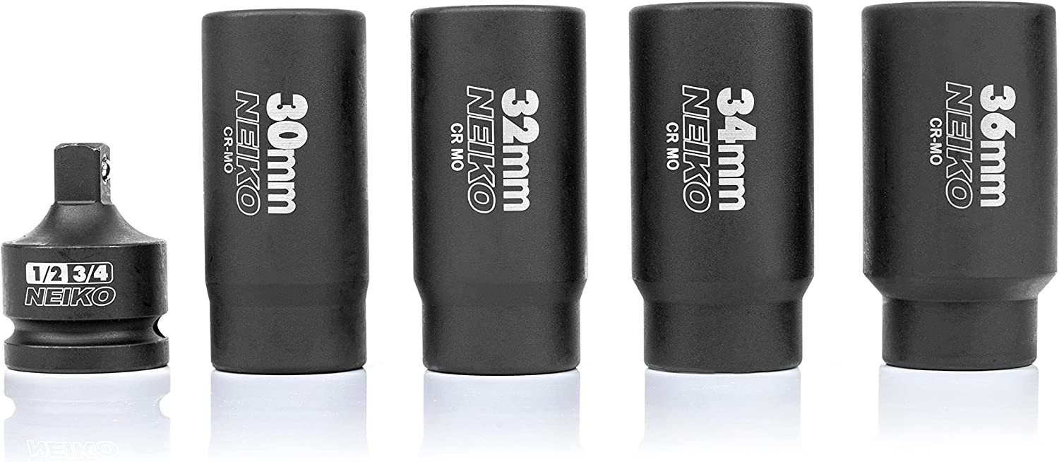 12 Point Socket Set 1/2” Drive, Lug Nut Remover, Spindle Nut Socket, Axle Nut Socket Set (5-Piece)