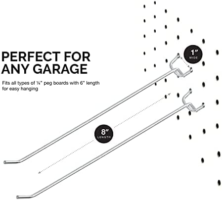 8" Pegboard Hooks — Heavy-Duty, Nickel-Plated Hardened Steel (50-Pack)