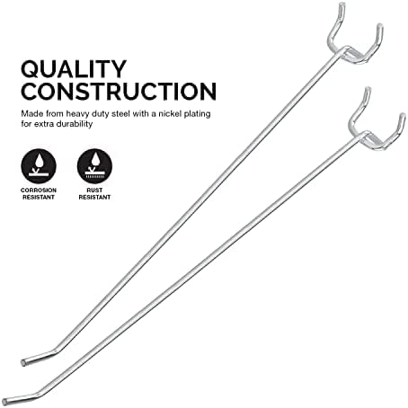 8" Pegboard Hooks — Heavy-Duty, Nickel-Plated Hardened Steel (50-Pack)