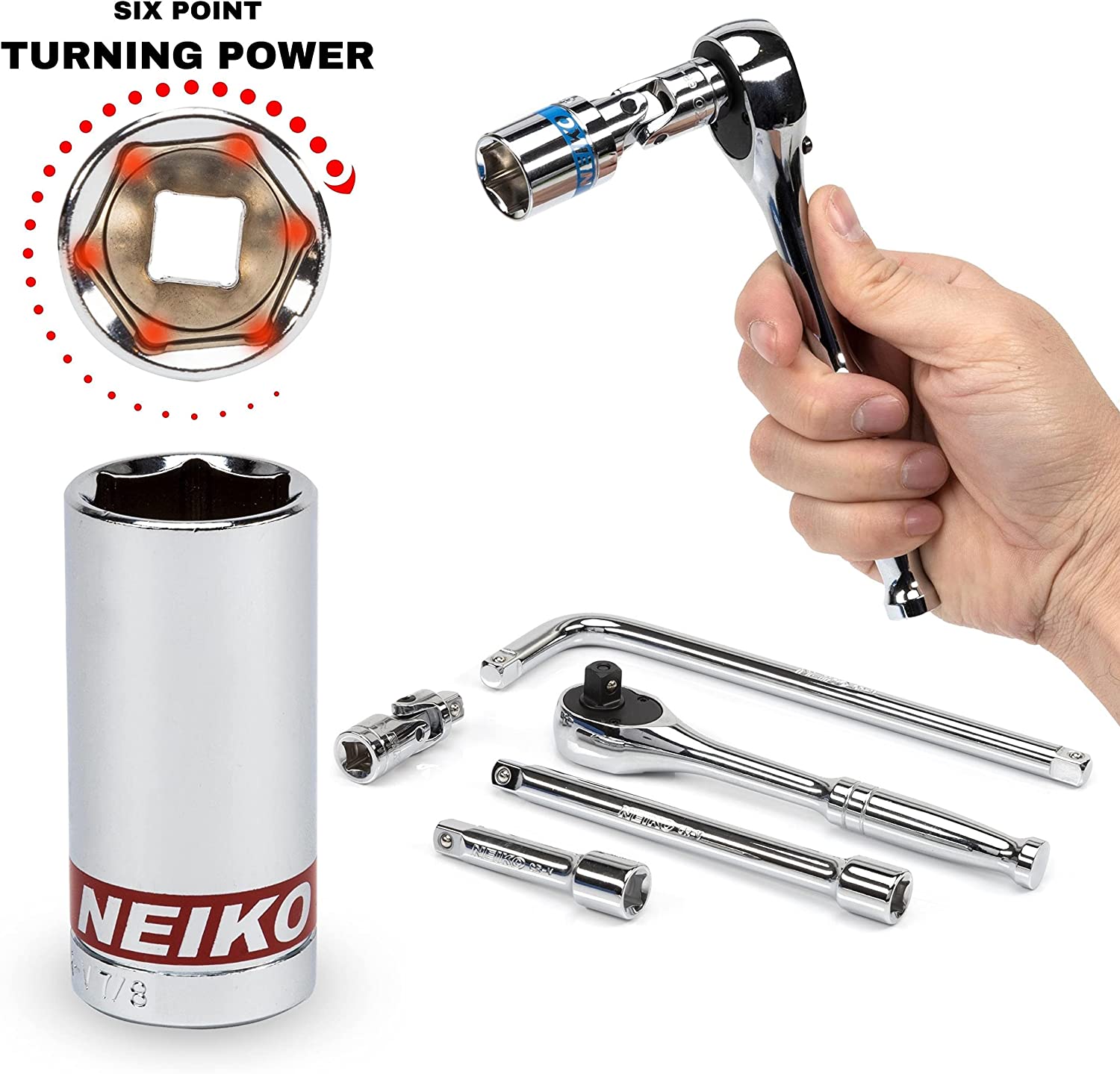 3/8” Drive Socket Set with Quick Release Ratchet (90 Tooth) Standard & Deep Metric Sizes (43-Piece)