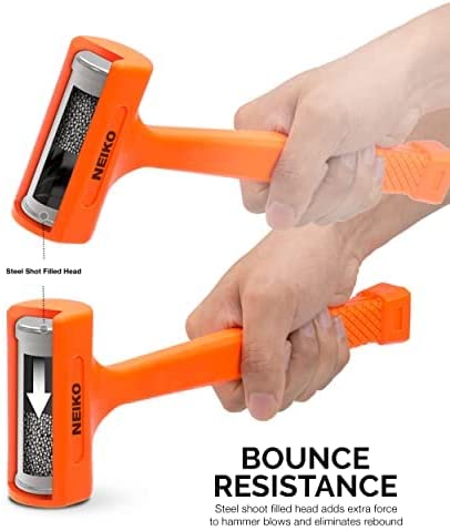 NEIKO 02848A 3 LB Dead Blow Hammer, Neon Orange | Unibody Molded | Checkered Grip | Spark and Rebound Resistant