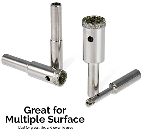 Diamond Hole Saw, 5 Pc Diamond Drill Bit Set, 5/32–1/2" Hollow Core, 1/4" Shank