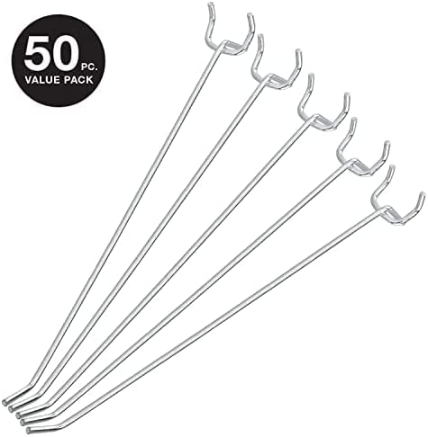 8" Pegboard Hooks — Heavy-Duty, Nickel-Plated Hardened Steel (50-Pack)