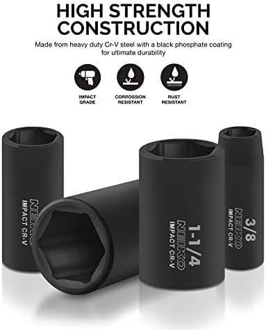 1/2" Impact Socket Set 6 Point Impact Set, Standard Impact Socket Set, SAE Sizes (14-Piece)