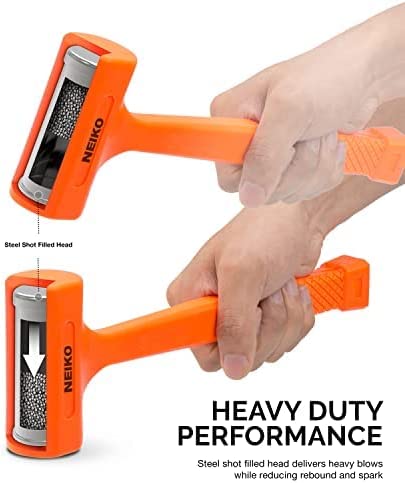 1 LB Dead Blow Hammer, Neon Orange I Unibody Molded, Checkered Grip, Spark & Rebound Resistant