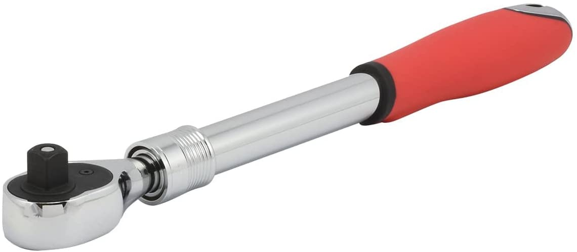 1/2" Drive Extendable Ratchet Handle, 72 Tooth Reversible Ratcheting Feature w/Soft Grip Handle, 12 to 17-1/2” Lengths, Red