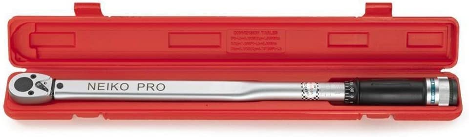 Neiko PRO 03709B 1/2-Inch-Drive Torque Wrench, 25-Inch Adjustable Click Torque Wrench, Made with Chrome Vanadium CrV Steel, SAE