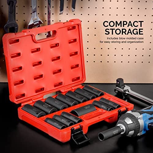 1/2" Drive Deep Impact Socket Set — Metric 11–32 mm, 6-Point, Cr-V Steel (14-Piece)