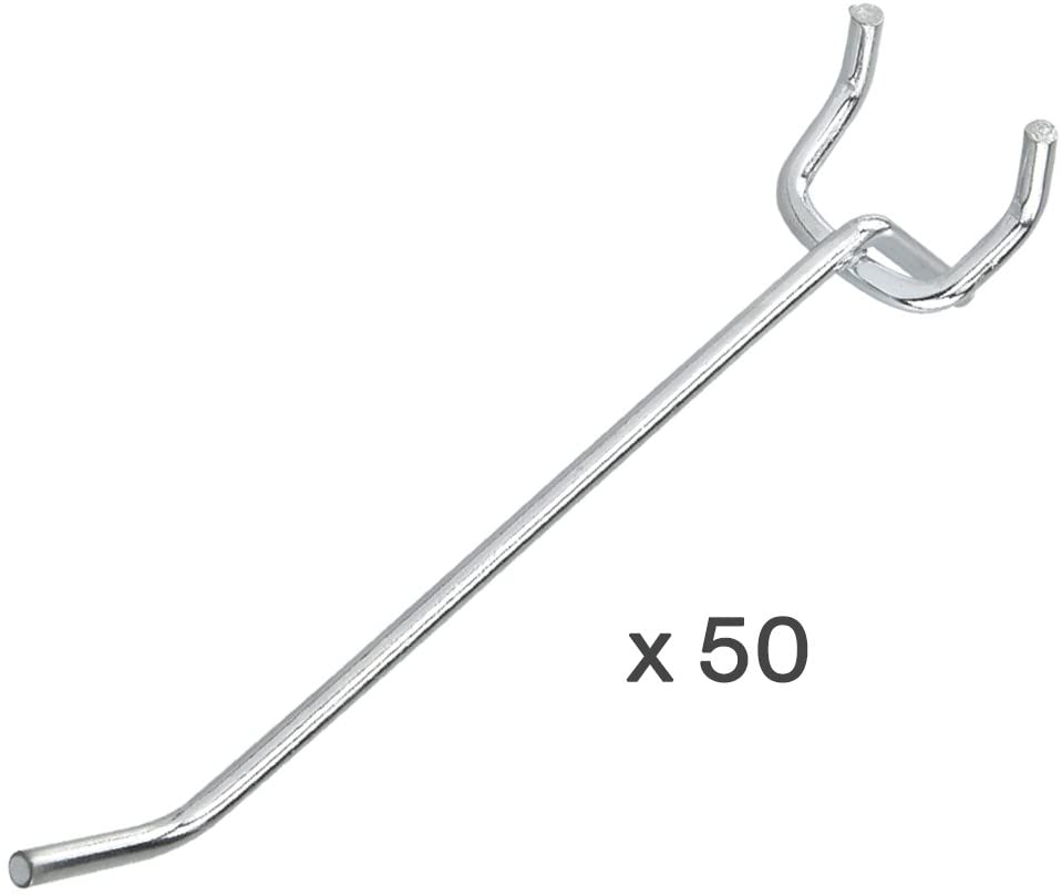 Heavy-Duty Pegboard Hooks — 4", Hardened Steel, Nickel-Plated (50-Pack)