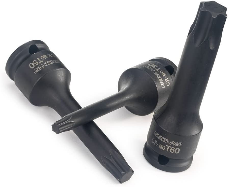 3/8” Drive Torx Star Driver Bit Socket Set T20 to T60, 3” Length, Cr-Mo Impact Grade (7-Piece)