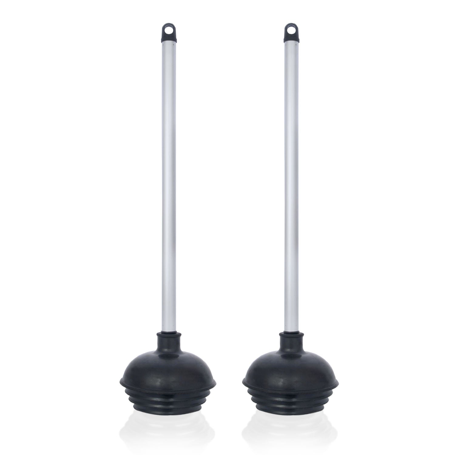 Toilet Plungers, Dual Pack, Patented All-Angle Design, Heavy Duty, Aluminum Handle
