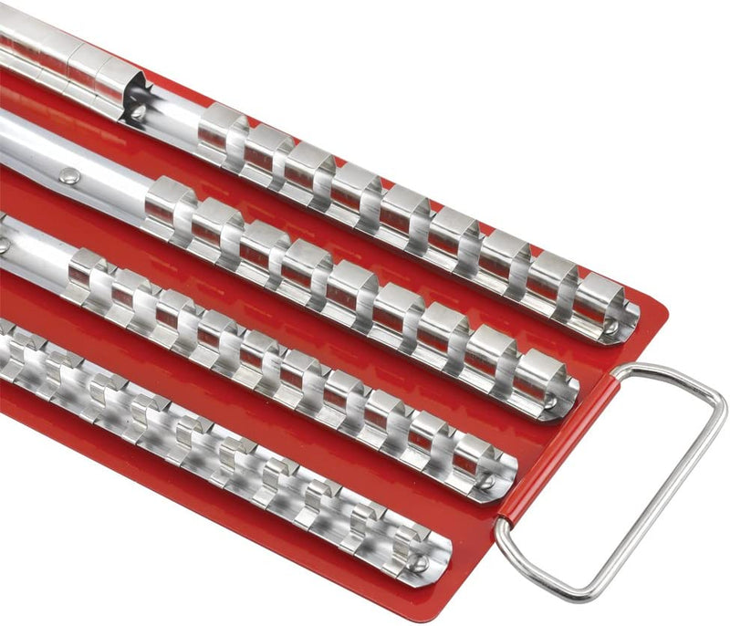 TOOLUXE 03966L Universal Socket Holder Organizer Tray | 80 Piece | 1/4", 3/8" and 1/2" Multi Drive | Nickel Plated Steel Clips