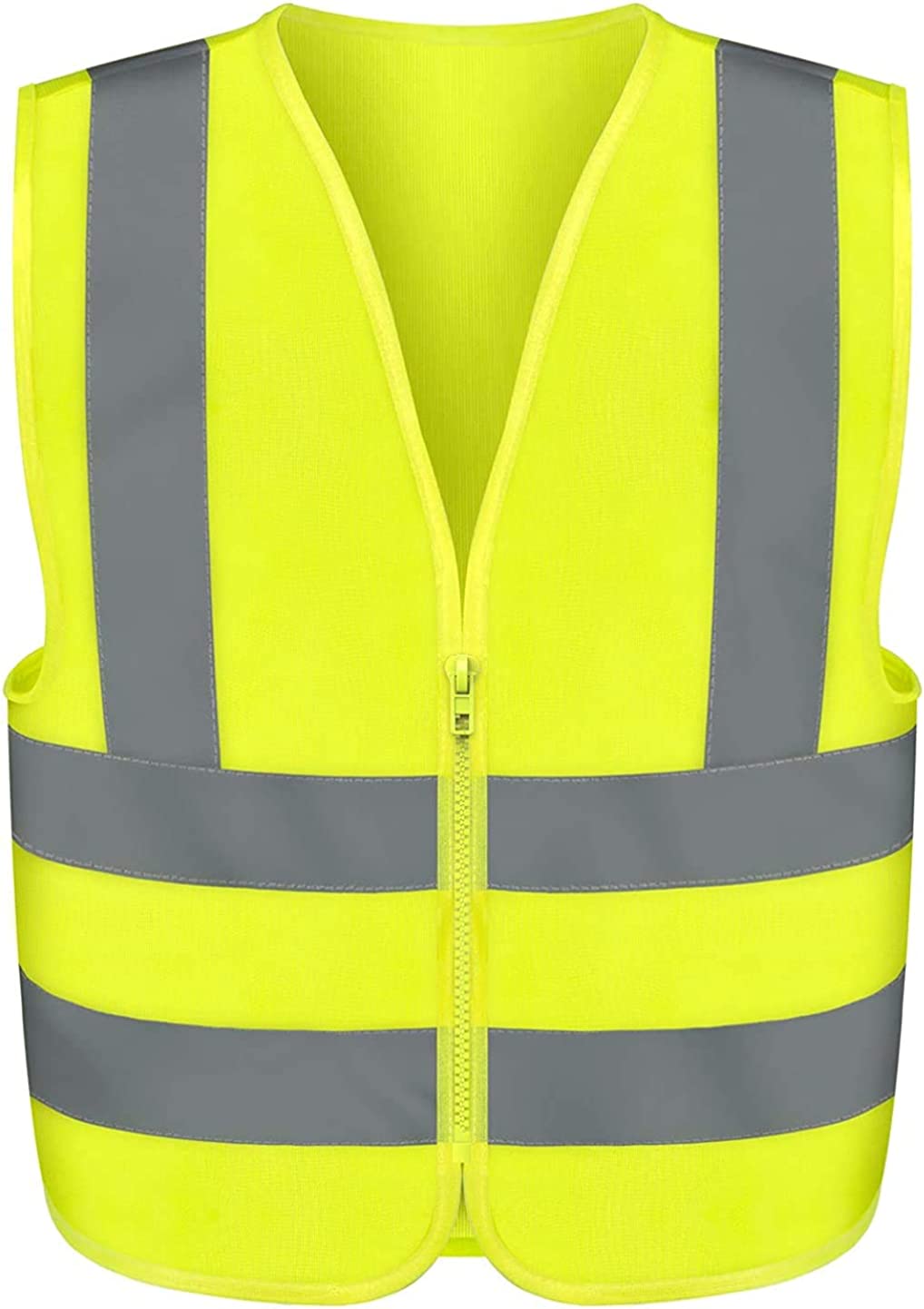 High-Visibility Safety Vest — Neon Yellow, Reflective Strips, Zipper Front (XX-Large