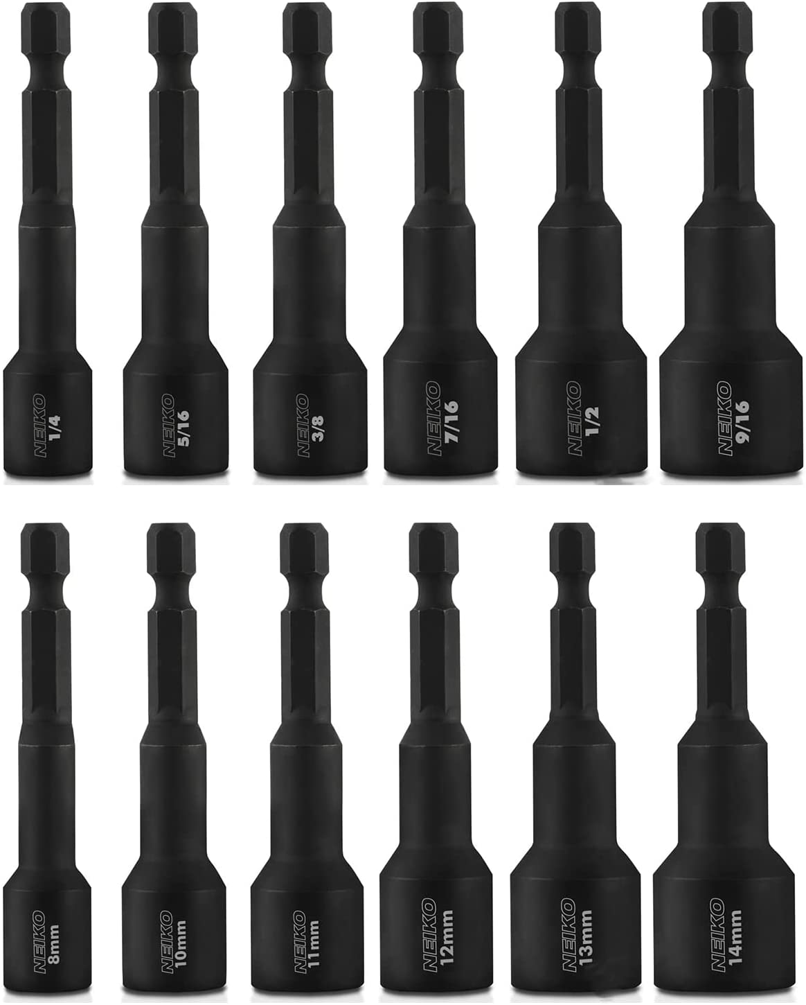 Magnetic Hex Impact Nut Driver Set Driver Bit Set for Drill, Cr-V Steel (12-Piece)
