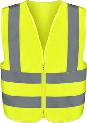 High-Visibility Safety Vest — Neon Yellow, Reflective Strips, Zipper Front (X-Large)