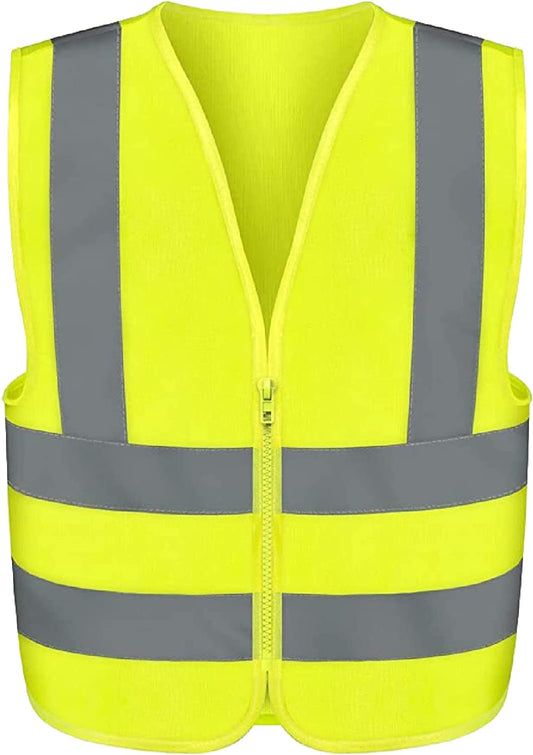 Neiko 53942A High Visibility Safety Vest with Reflective Strips | Size X-Large | Neon Yellow Color | Zipper Front | For Emergency, Construction and Safety Use