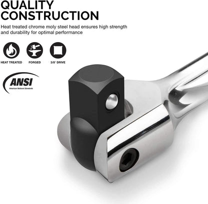 Neiko 00339A 3/8-Inch-Drive Premium Breaker Bar, 12 Inches Long, Nut Breaker Bar, 180-Degree Flex Cr-Mo Head with Cr-V Steel Construction