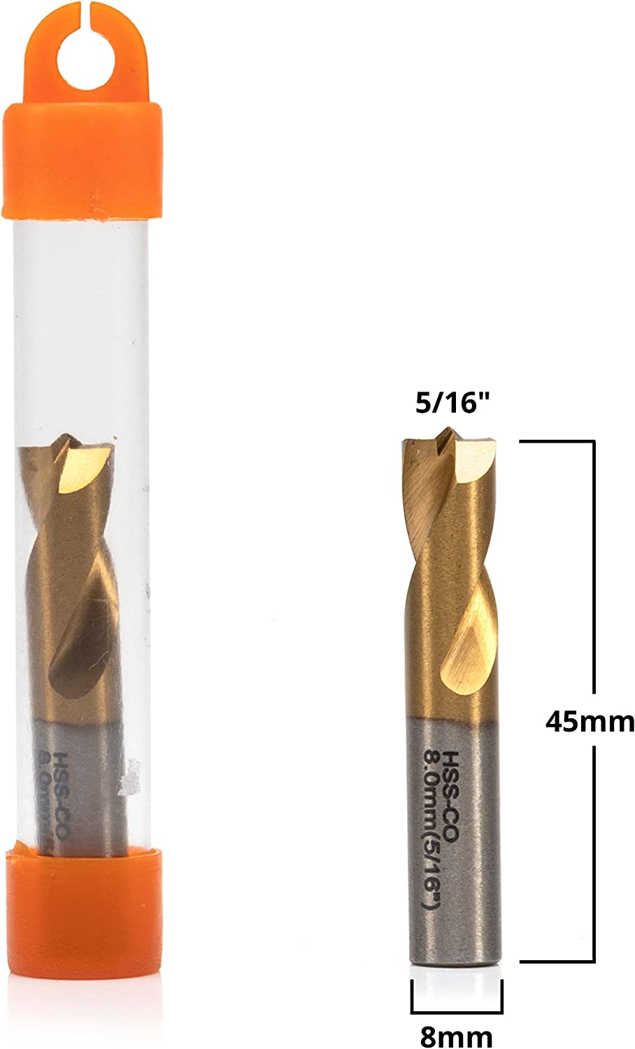 Spot Weld Drill Bits, High Speed Cobalt Steel with Titanium Coating, 8mm (5/16")
