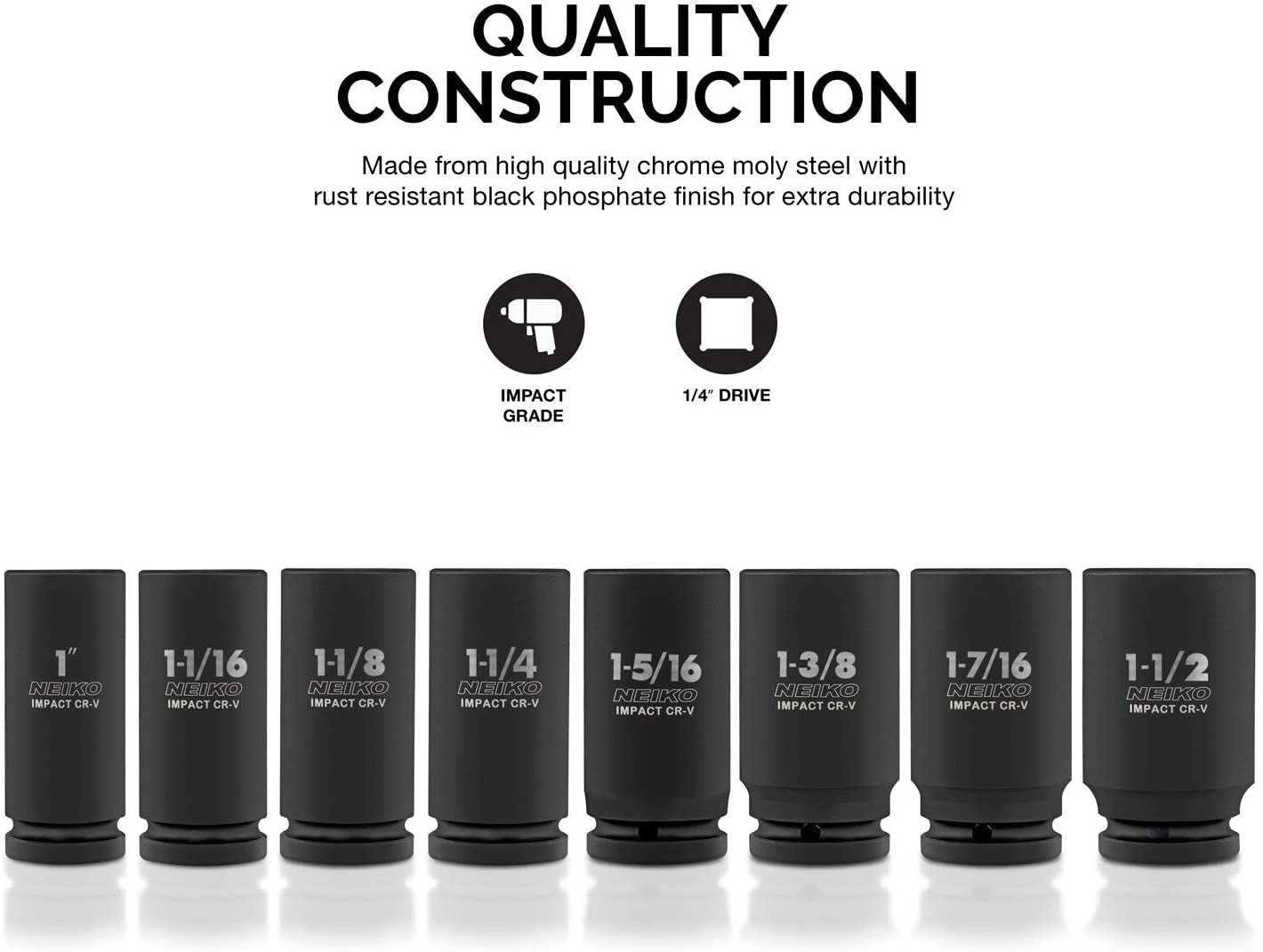 3/4" Drive Deep Impact Socket Set — SAE, 1"–1-1/2", Cr-V Steel (8-Piece)