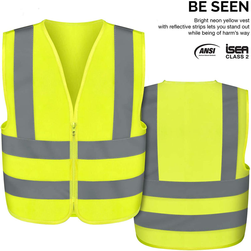 NEIKO 53943A High Visibility Safety Vest with Reflective Strips | Size XX-Large | Neon Yellow Color | Zipper Front | For Emergency, Construction and Safety Use