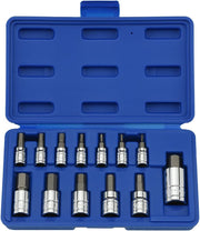Metric Hex Bit Socket Set S2 & Cr-V Steel, 1/4", 3/8" & 1/2" Drive, 2mm to 14mm (13-Piece)