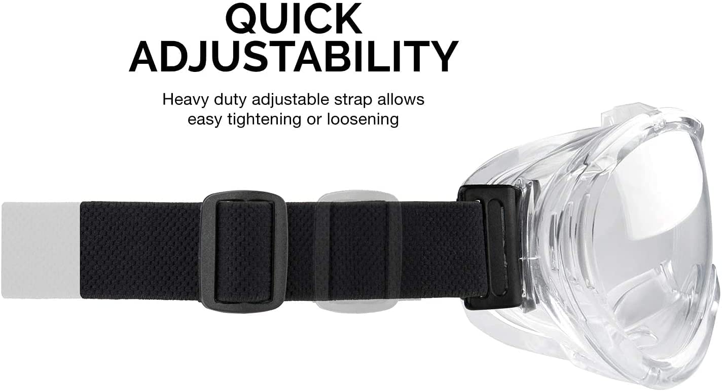 Clear Protective Safety Goggles — ANSI Z87.1, Wide-Vision, Extra-Wide Headband (12-Pack)