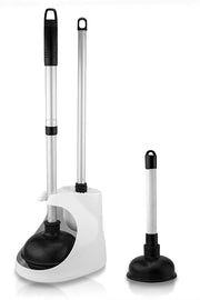 Toilet Plunger & Brush Set — Patented Plunger, Bowl Brush, Caddy, Mini Sink Plunger (4-Piece)