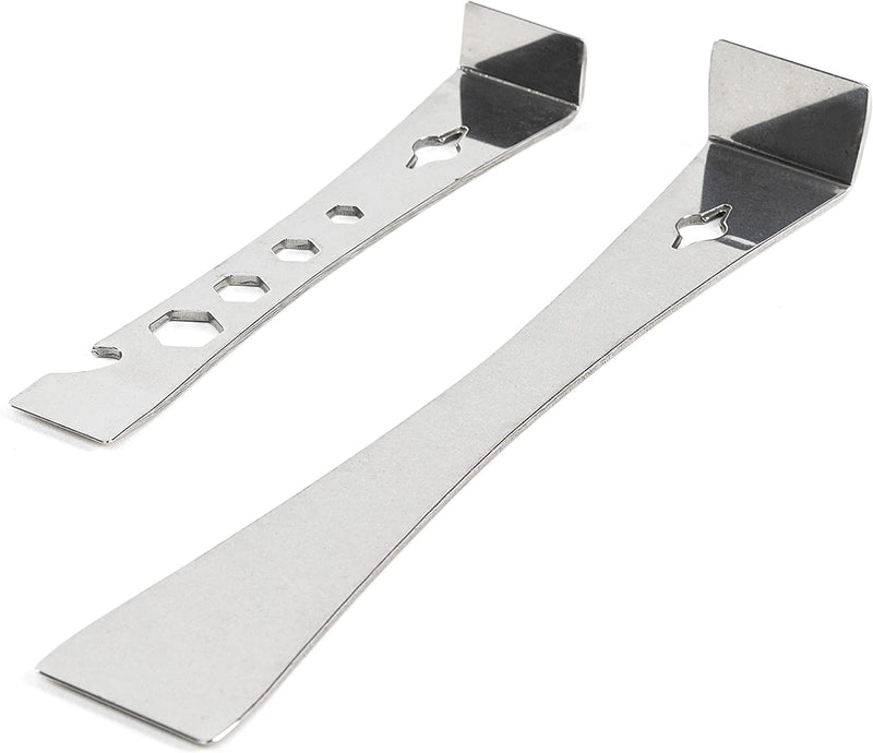 NEIKO 00250A Pry Bar Scraper Set | 2 Pc Stainless Steel Flat Bar | Hex Wrench | Carpentry Multi Tool | 6-1/2” Mini Bar & 9-1/2” Pry Tool | Tack, Wood, Molding, Nail, & Trim Puller | Bottle Opener