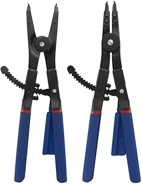 HILTEX 02016 16" Large Snap Ring Plier Set | 2 Pc | External & Internal Pliers | Fitted Straight, 45° and 90° Tip Attachments | Heavy Duty Snap Ring Pliers | Stub Shaft Snap Rings & Circlip Remover