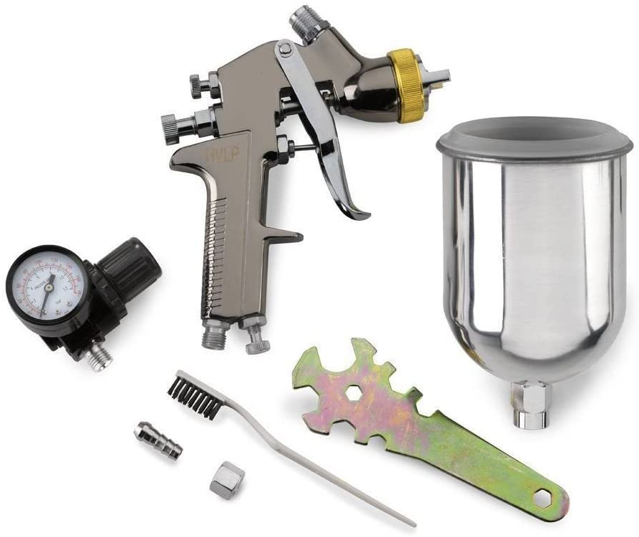 HVLP Spray Gun Paint Sprayer, 1.7 mm Spray Paint Gun, Nozzle Size 600 cc Air Gauge Regulator