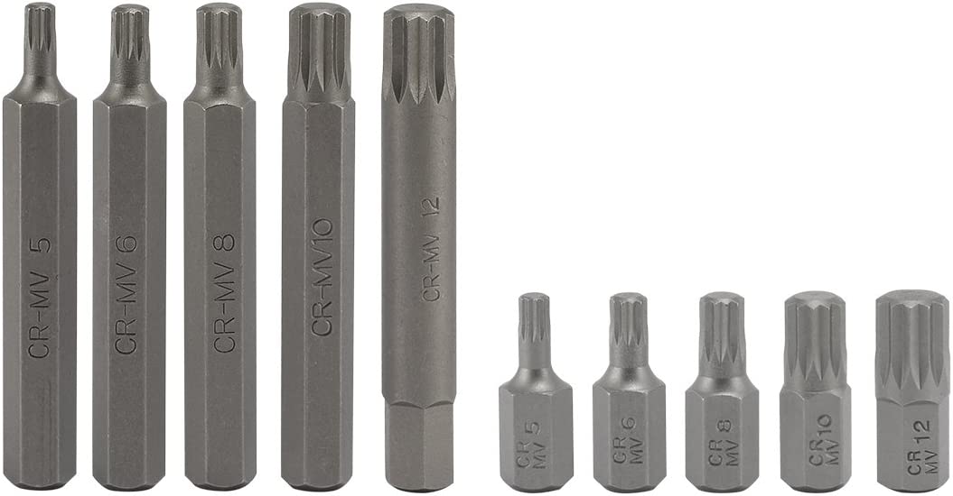 XZN Triple Square Spline Bit Socket Set Long & Short, 12 Point, CrV Steel (11-Piece)