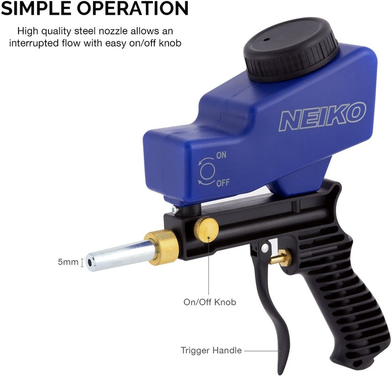 NEIKO 30068A Abrasive Air Sand Blaster Handheld Gun | Replaceable Steel Nozzle | Various Media Compatible Gravity Feed Hopper