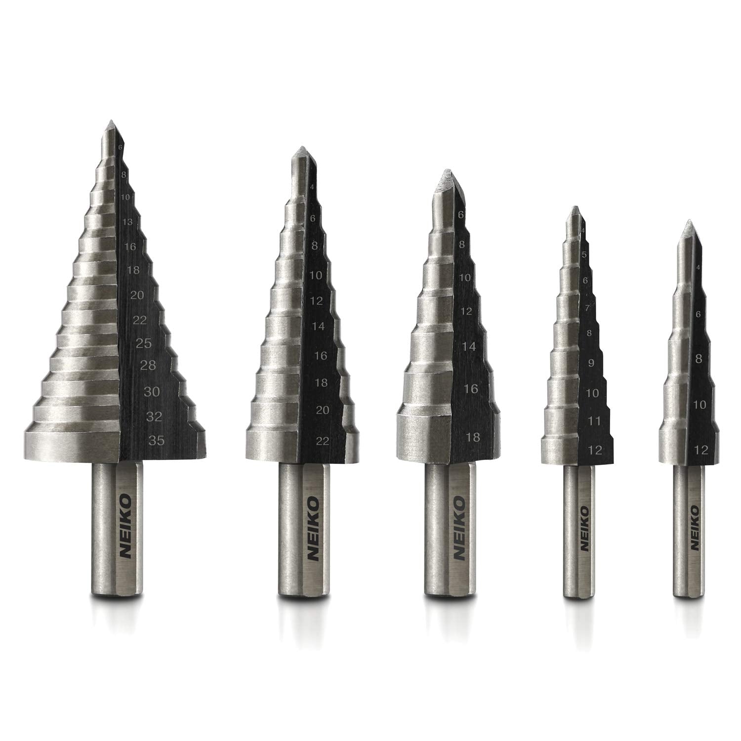 Step Drill Bit Set 4mm- 35mm, Metric Titanium High Speed Steel Unibit, Stepper Cone Drill Bit (5-Piece)