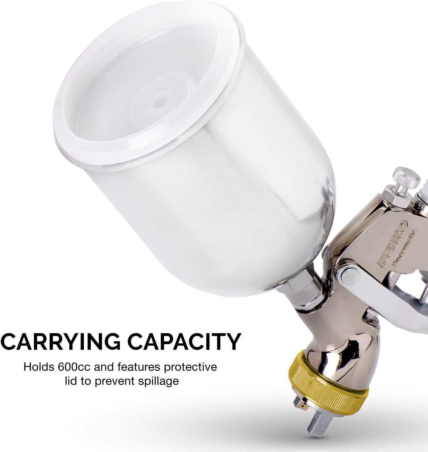 HVLP Gravity-Feed Spray Gun — 1.7 mm Nozzle, 600 cc Cup, Air Gauge
