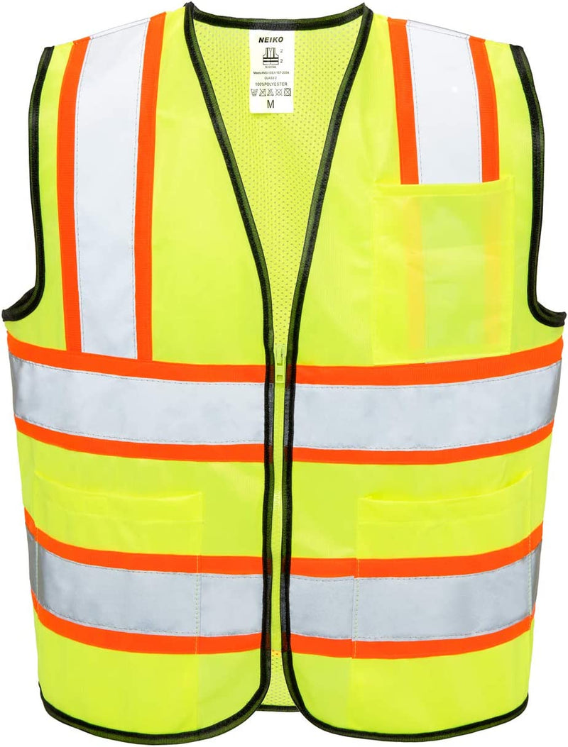 Neiko 53990A Large High Visibility Safety Vest, 3 Pockets and Zipper Neon Construction Vest, Neon Yellow, Safety Vest for Men and Women, Adult Safety Vest