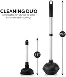 NEIKO 60169A Toilet Plunger | 2 Piece | Bonus Mini-sink and Drain Plunger | Compact | Patented All-Angle Design | Telescopic Aluminum Handle