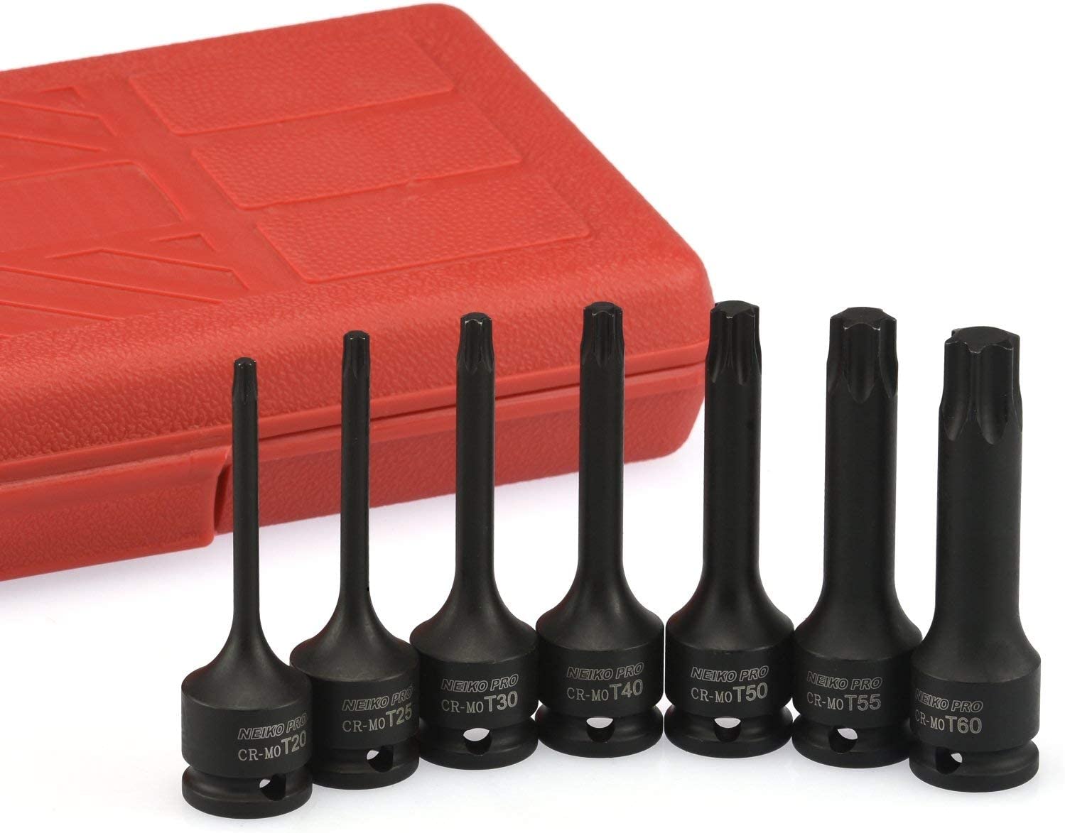 3/8” Drive Torx Star Driver Bit Socket Set T20 to T60, 3” Length, Cr-Mo Impact Grade (7-Piece)