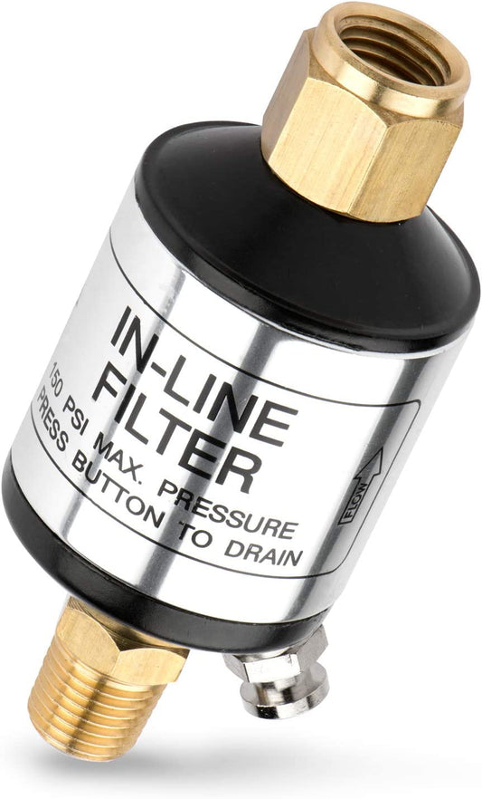 NEIKO 30253A Water and Oil Separator for Air Line | 1/4" NPT Inlet and Outlet | 150 PSI | Air Compressor and Air Tool Accessory | Protect Lifespan of Pneumatic Tools | Optimize Performance, Black