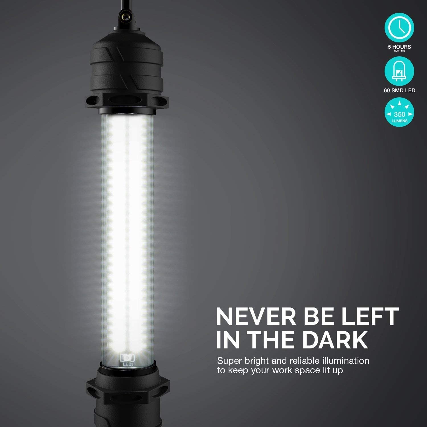 Cordless LED Work Light — 350 Lumens, USB Rechargeable, Magnetic Base (4,000 mAh)