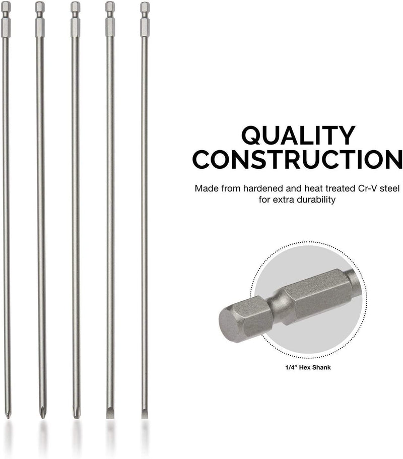 NEIKO 10043A Extra Long Bit Set | 5-Piece | Cr-V Steel | 12-Inch Lengt ...