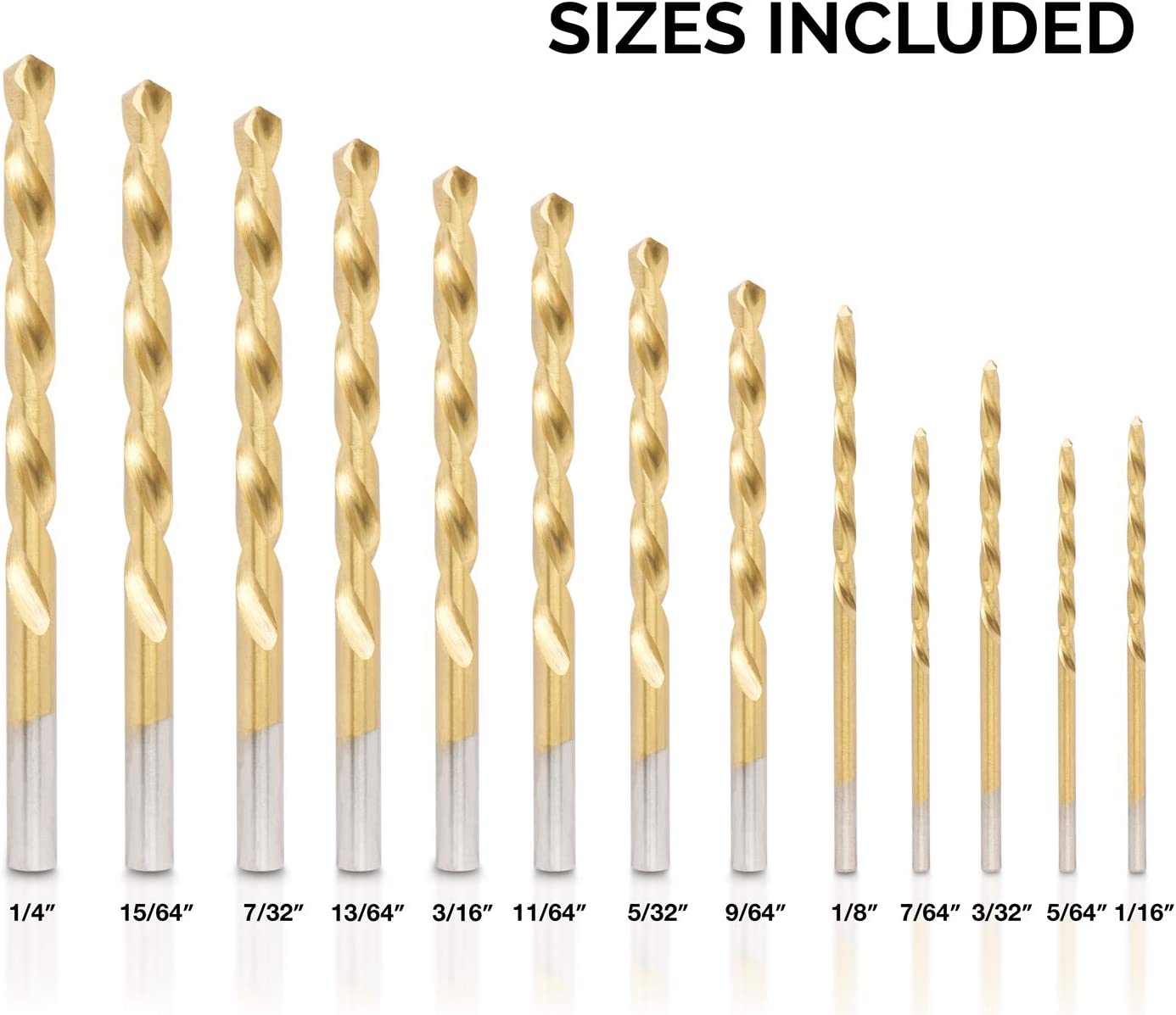 Left-Hand Drill-Bit Set, High-Speed Steel Drills with Titanium Nitride Coating (13-Piece)