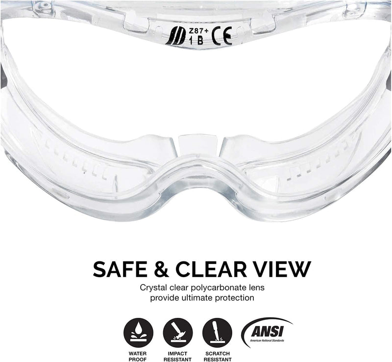 NEIKO 53875B Clear Protective Lab Safety Goggles Chemistry, Scientific, Construction Goggles, Contractor Work, Woodworking, Anti-Fog and Splash, Includes Indirect Vent and for Men and Women