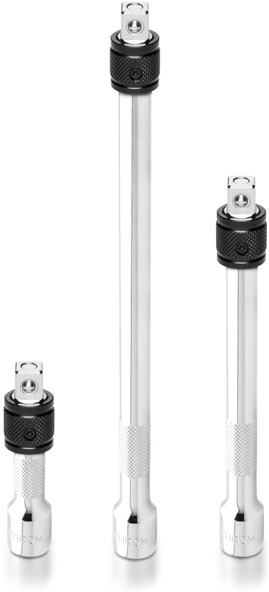 NEIKO 00295A 3/8" Drive Locking Extension Bar Set, 3 Piece, 3", 6", 10", Remove Sockets and Sparkplugs, Cr-V, Silver