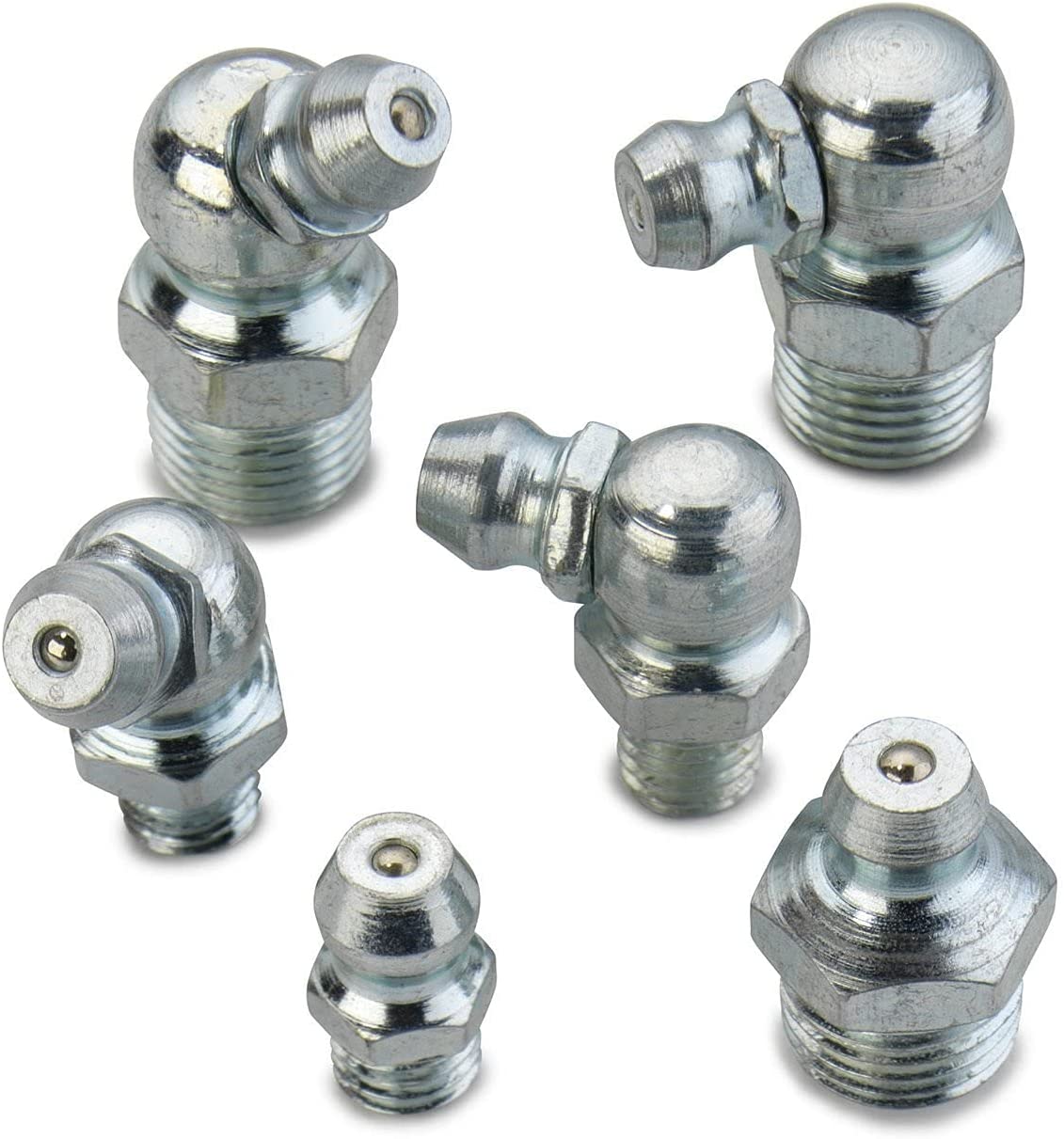 Grease Fitting Assortment — SAE, Straight & Angled Zerk Kit, A3 Steel (110-Piece)