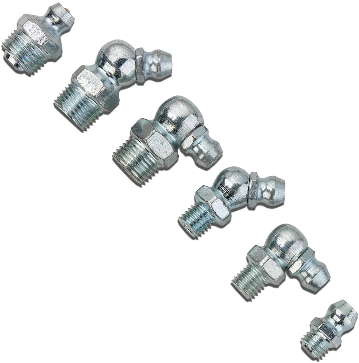 Grease Fitting Assortment — SAE, Straight & Angled Zerk Kit, A3 Steel (110-Piece)
